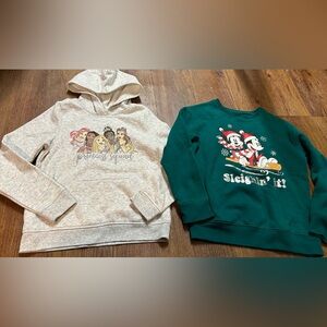Disney Gray Princess Squad Hoodie and Green Mickey Sweatshirt
